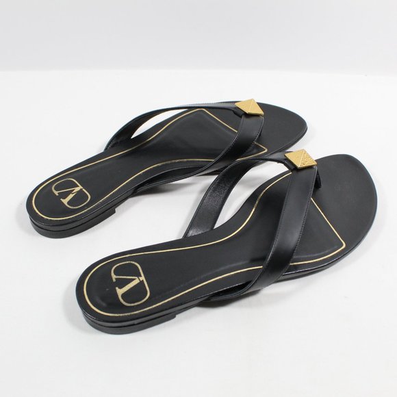 Valentino Garavani Roman Stud Leather Thong Sandals - Black 37.5EU - Picture 2 of 4